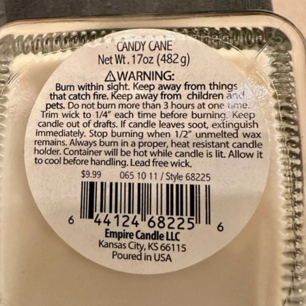 Candle Essentials Candy Cane Jar Candle LARGE SQUARE 17oz JAR ESSENTIAL OILS! - Picture 4 of 5